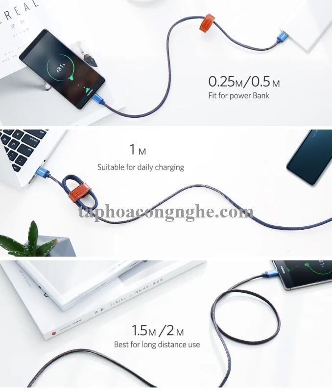 Ugreen 40343 0.5M màu Xanh Cáp sạc USB TypeC cao cấp US250 30040343